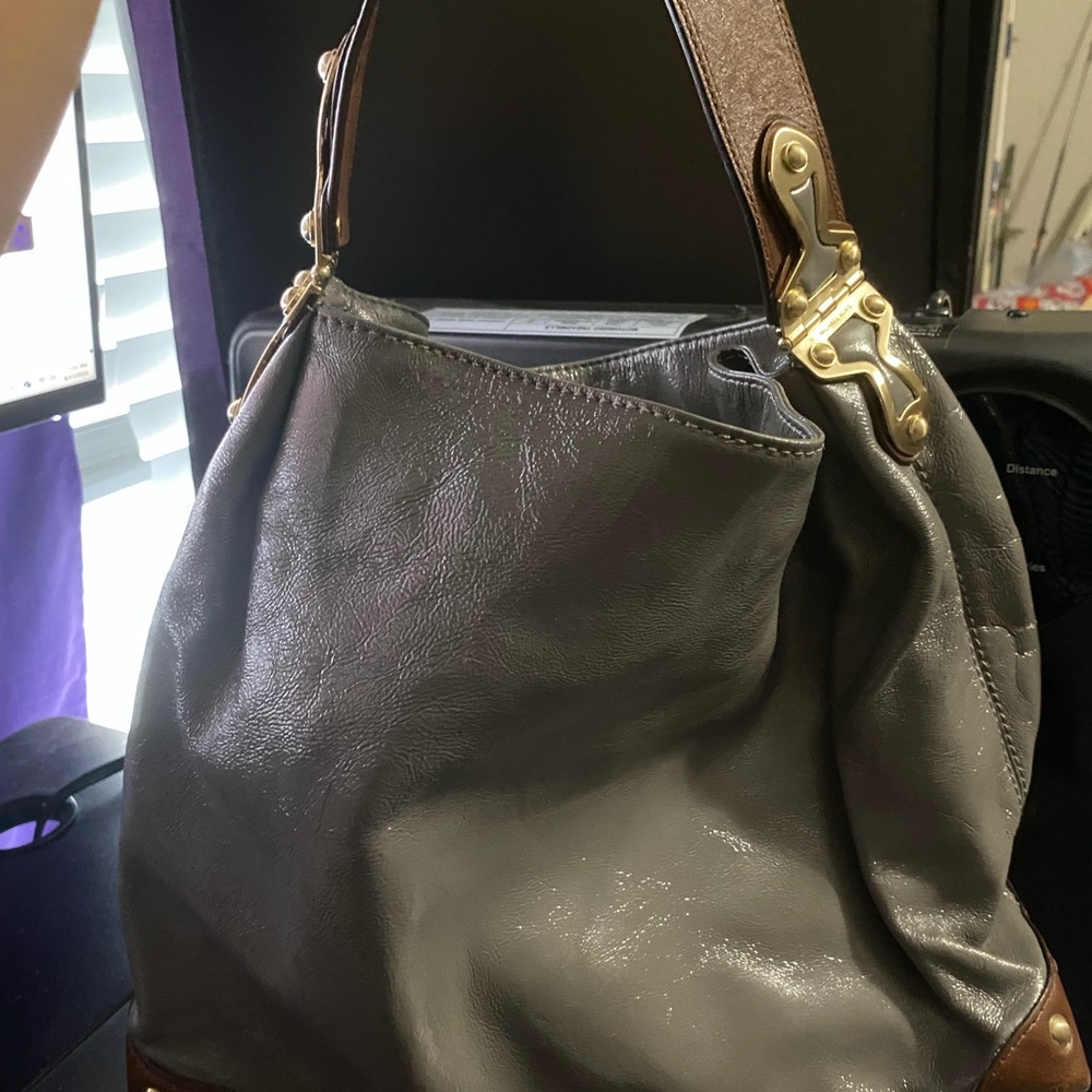 Michael Kors Gray Hobo Bag with Gold Accents